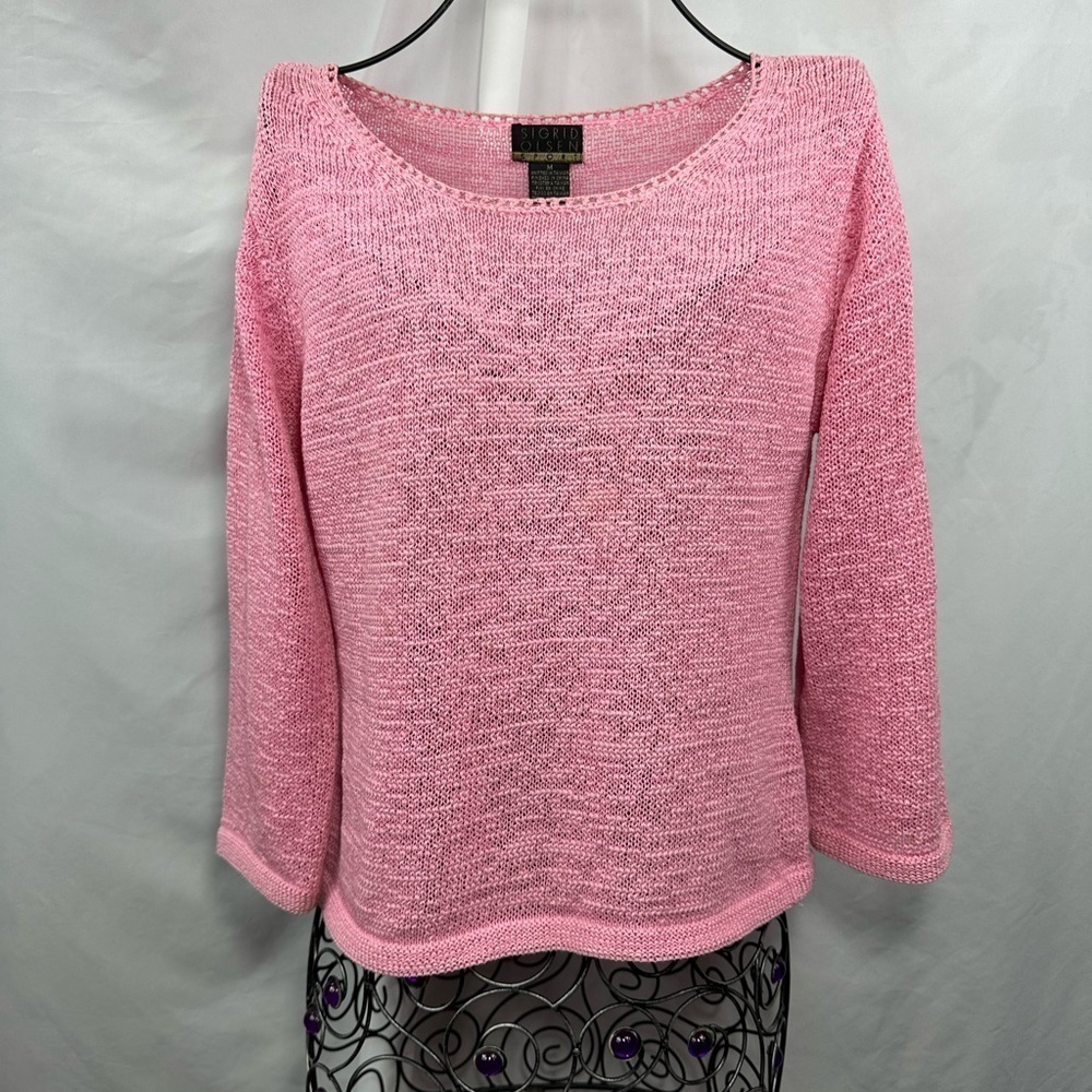 Sigrid Olsen sport pink knitted 3/4 sleeve top size M